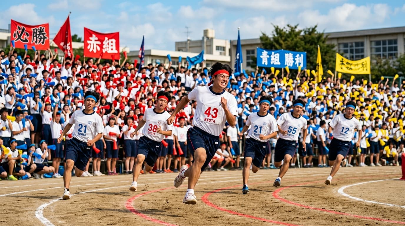 体育祭の疾走と応援風景